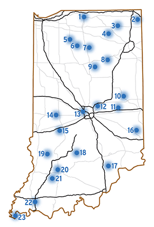 Map showing best Crappie fishing spots in Indiana