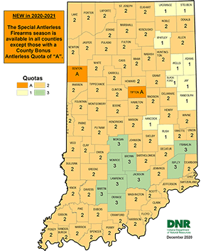 2020-21 deer season county quotas for Indiana