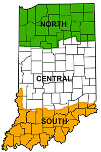 Map of Indiana waterfowl zones