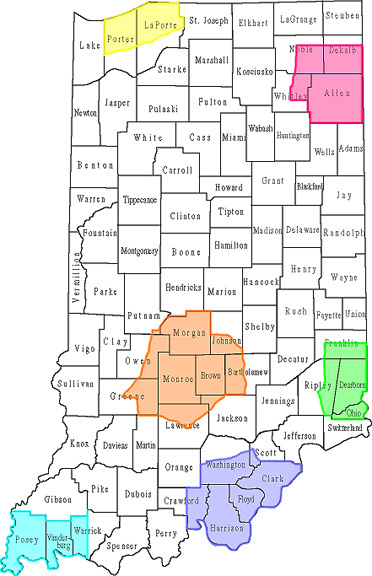 Map of Indiana showing Forest Legacy Areas