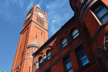 The 1888 Union Railroad Station clock tower in Indianapolis last fall. More than 200 daily trains once passed through the station. (John Maxwell photo).