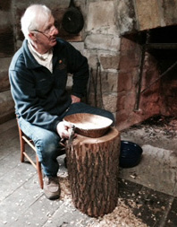 Bowl hewer Keigh Ruble works on a wooden bowl