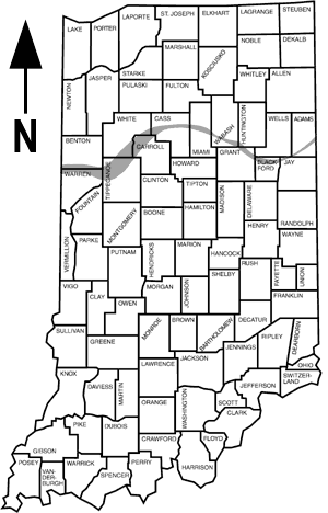 Map showing the location of the Lafayette (Teays) bedrock valley in Indiana.