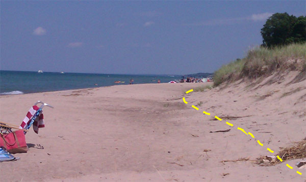 Image showing the physical characteristics test to determine the location of the ordinary high water mark along the Lake Michigan shoreline in Indiana